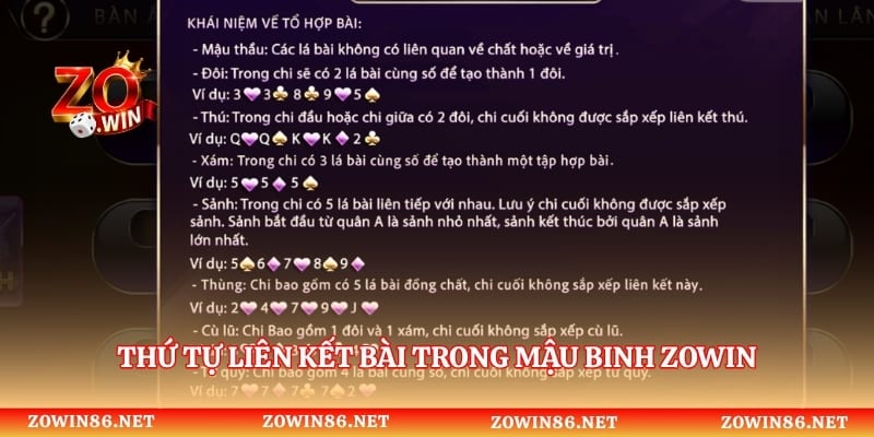 Thứ tự liên kết bài trong mậu binh Zowin